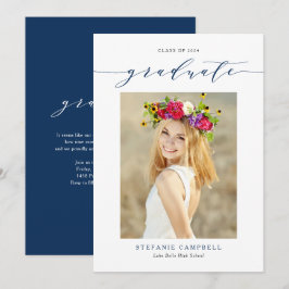 Navy Blue Whimsical Script 2023 Foto Abschluss Einladung