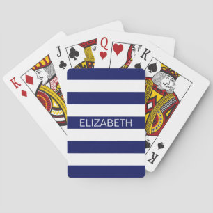 Navy Blue Whisky Horiz Preppy Stripe Name Monogram Spielkarten