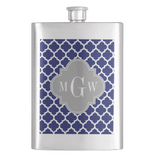 Navy Blue Whisky Marokkaner #5 Gray 3 Initial Mono Flachmann