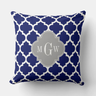 Navy Blue Whisky Marokkaner #5 Gray 3 Initial Mono Kissen