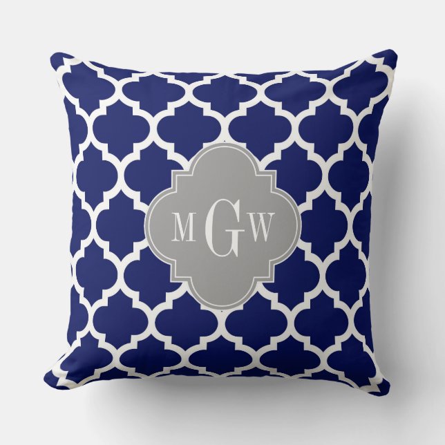 Navy Blue Whisky Marokkaner #5 Gray 3 Initial Mono Kissen (Vorderseite)