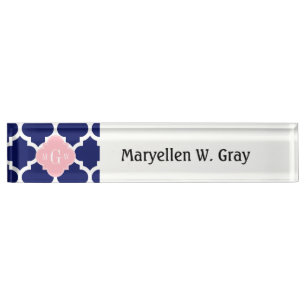 Navy Blue Whisky marokkanisch #5 Pink 3 Initial Mo Namensplakette