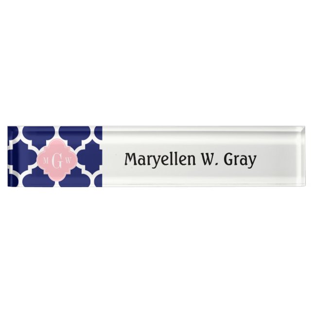 Navy Blue Whisky marokkanisch #5 Pink 3 Initial Mo Namensplakette (Vorderseite)
