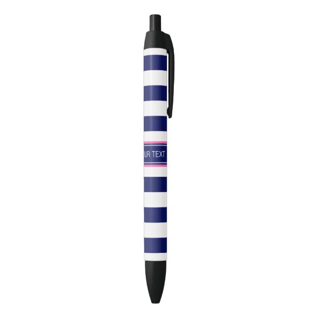 Navy Blue Whisky Stripe Hot Pink Name Monogram Kugelschreiber (Unterseite (Vertikal))