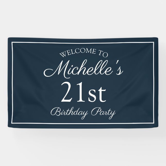 Navy Blue White 21. Geburtstag Party Banner (Horizontal)