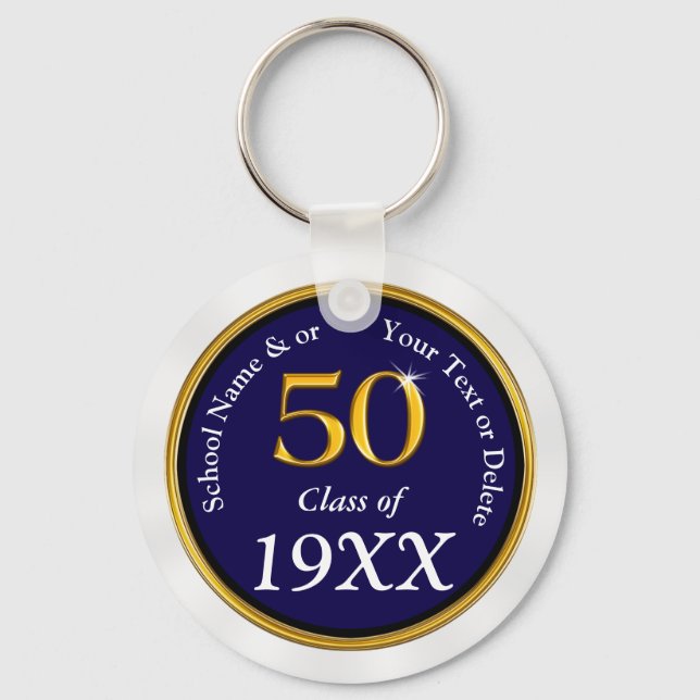Navy Blue, White 50 Year ClassRéunion Souvenirs Schlüsselanhänger (Vorderseite)