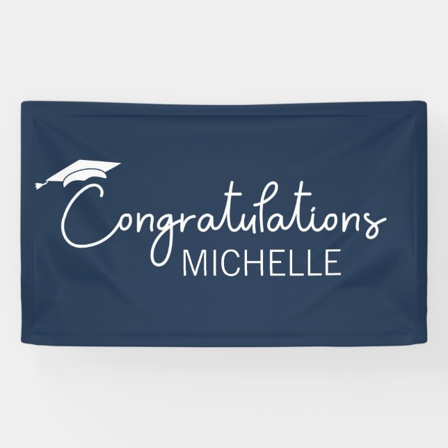 Navy Blue White Abschluss Herzlichen Glückwunsch Banner (Horizontal)