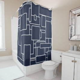 Navy Blue & White Abstrakt Geometrie Formen Duschvorhang