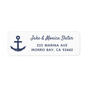 Navy Blue & White Anchor Nautische Rücksendeadress