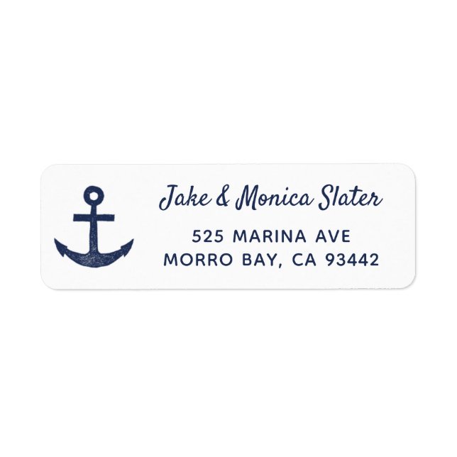 Navy Blue & White Anchor Nautische Rücksendeadress (Vorne)