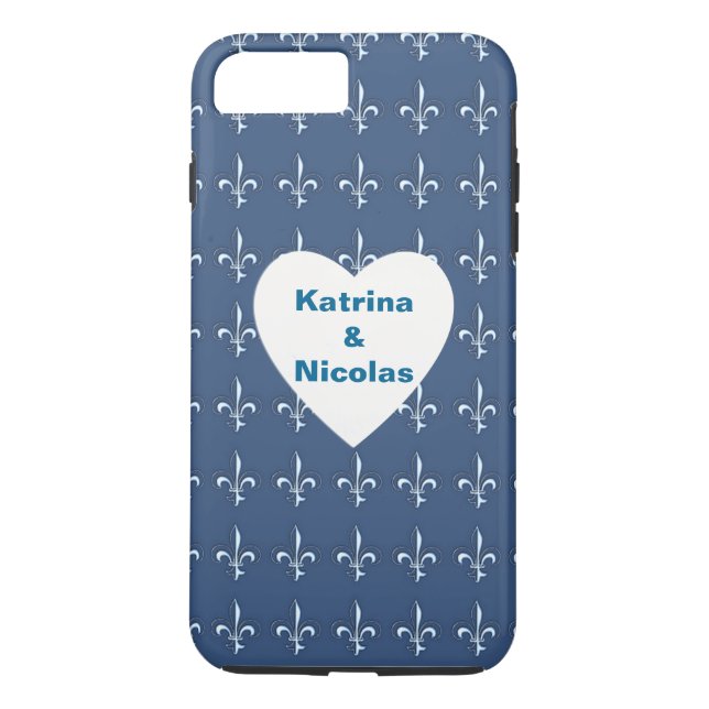 Navy Blue White Anchors Herzmuster Monogram Case-Mate iPhone Hülle (Rückseite)