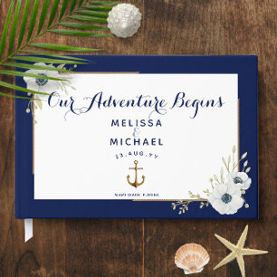 Navy Blue & White Anemones ⚓ Nautical Wedding Gästebuch