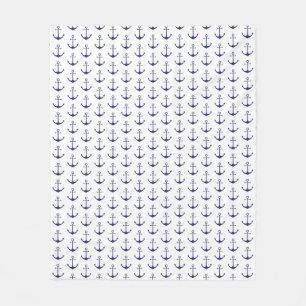 Navy Blue White Anker Muster modern Fleecedecke