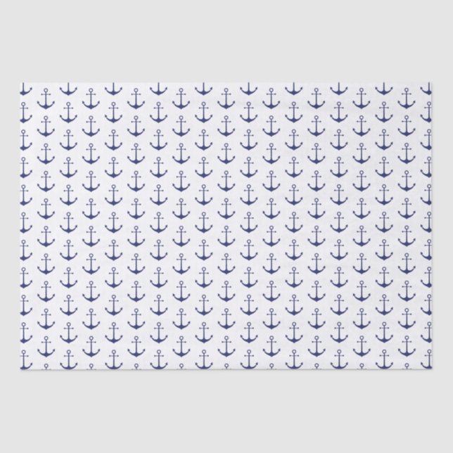 Navy Blue White Anker Muster Seidenpapier (Vorderseite)