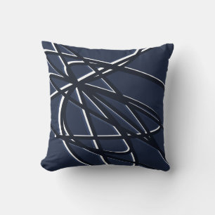 Navy Blue & White Artistic Abstrakt Linear Design Kissen