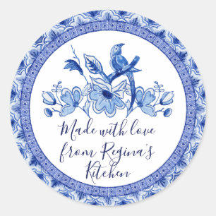 Navy Blue White Asian Chinoiserie Geschenke Küche Runder Aufkleber