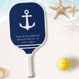 Navy Blue White Beach House Wasseranker Pickleball Schläger