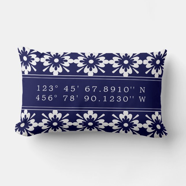 Navy Blue & White | Benutzerdefinierte Kartenkoord Lendenkissen (Vorderseite)