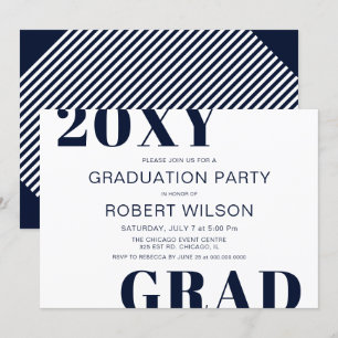 Navy Blue White Bold Typografy Graduation Party I Einladung