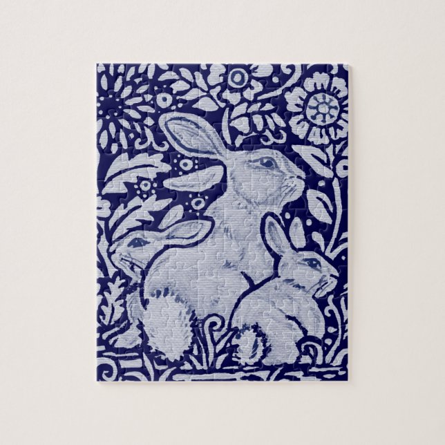 Navy Blue & White Bunny Rabbit Familie & Blume (Vertikal)