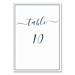 Navy Blue White Calligraphy Script Elegant Wedding Tischnummer