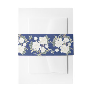 Navy Blue White Chinoiserie Blumenhochzeit Einladungsbanderole