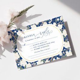 Navy Blue White Chinoiserie Floral Wedding RSVP Karte
