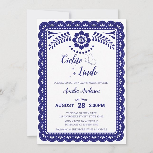 Navy Blue & White Cielito Lindo Talave Baby Shower Einladung (Vorderseite)