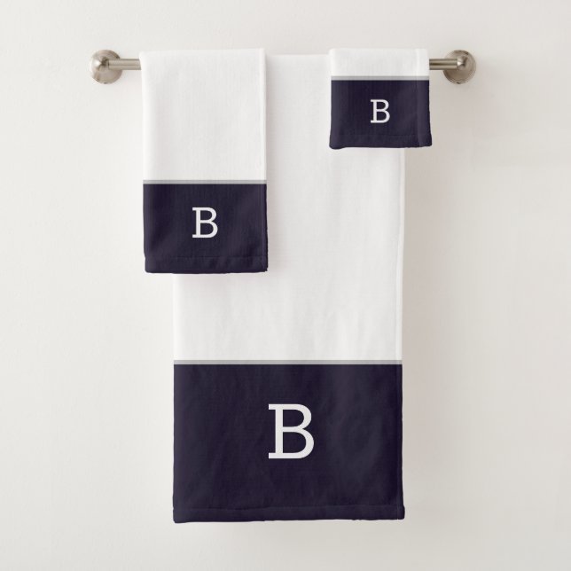 Navy Blue White Classigram Bath Handtuch Set (Insitu)