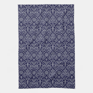 Navy Blue & White Damask Küchentuch