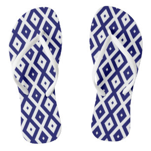 Navy-Blue-White-Diamant-Muster Flip Flops