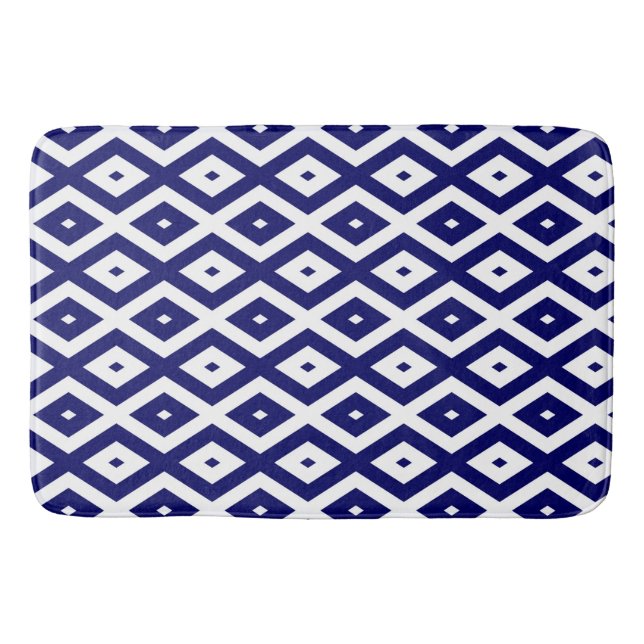 Navy-Blue-White-Diamantmuster Badematte (Vorderseite)