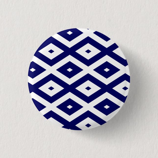 Navy-Blue-White-Diamantmuster Button (Vorderseite)