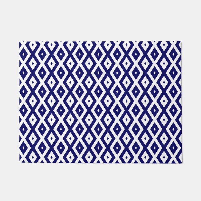 Navy-Blue-White-Diamantmuster Fußmatte (Vorderseite)