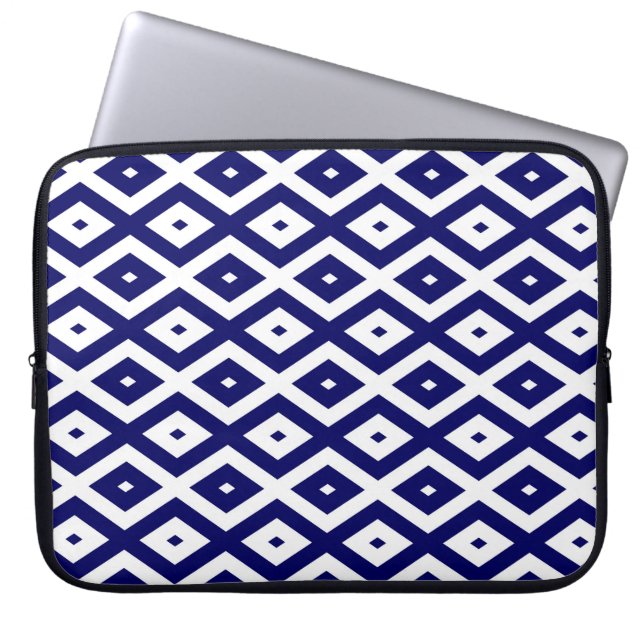 Navy-Blue-White-Diamantmuster Laptopschutzhülle (Vorderseite)