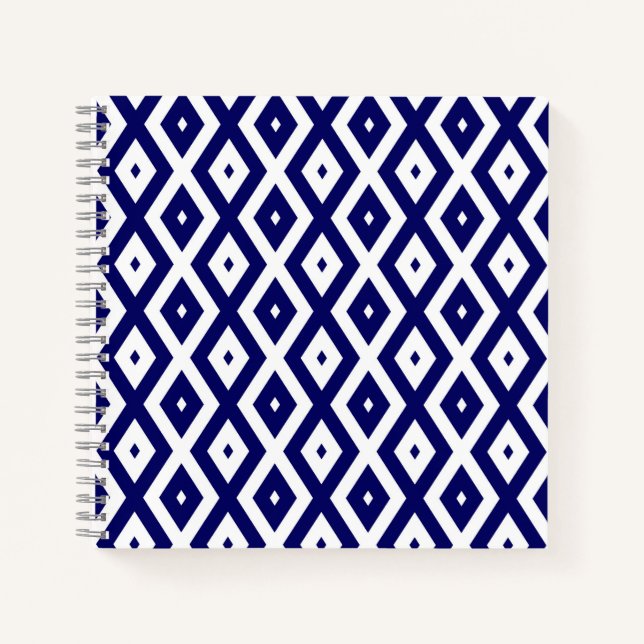 Navy-Blue-White-Diamantmuster Notizbuch (Vorderseite)