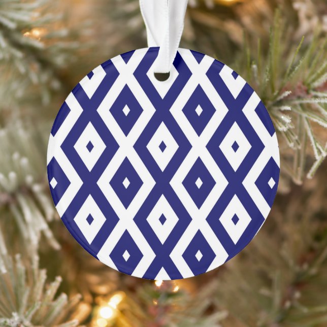 Navy-Blue-White-Diamantmuster Ornament (Baum)