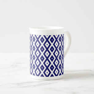 Navy-Blue-White-Diamantmuster Prozellantasse