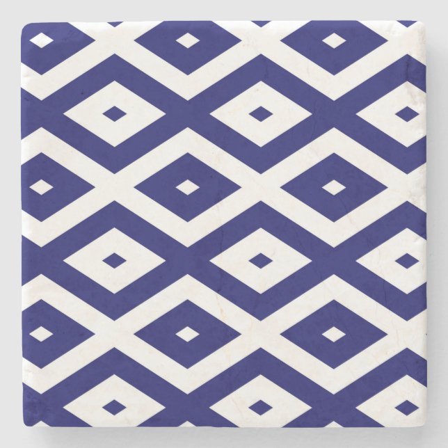 Navy-Blue-White-Diamantmuster Steinuntersetzer (Vorderseite)