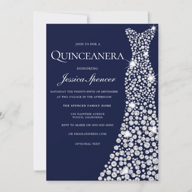 Navy Blue White Dress Quinceanera Party Einladung (Vorderseite)