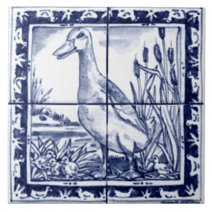 Navy Blue White Duckling Dedham Delft Vintag Fliese