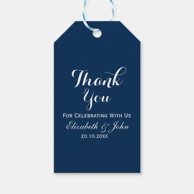 Navy Blue White Elegant Wedding Vielen Dank Geschenkanhänger (Vorderseite)