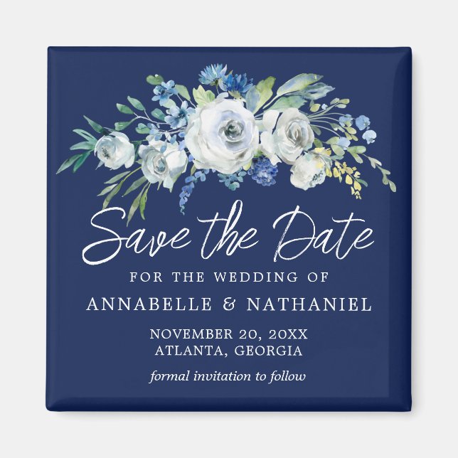 Navy Blue White Flora Winter Save the Date Magnet (Vorne)