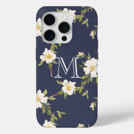 Navy Blue White Floral Monogram Case-Mate iPhone Hülle