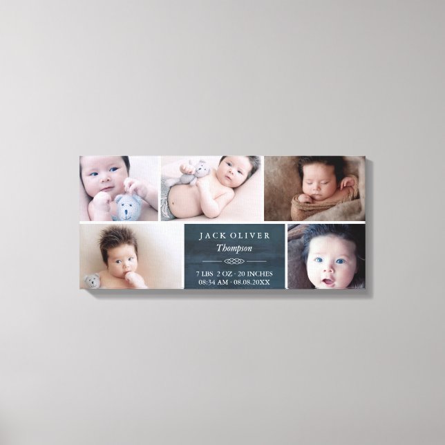 Navy Blue & White Foto Collage Baby Leinwanddruck (Vorderseite)