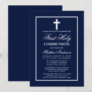 Navy Blue White Frame First Heilige Kommune Einladung
