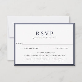 Navy Blue White Frame Hochzeit RSVP Mahlzeit Wahl