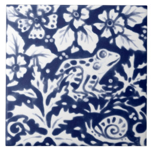 Navy Blue White Froschsnail Fern Leaf Cobalt Fliese