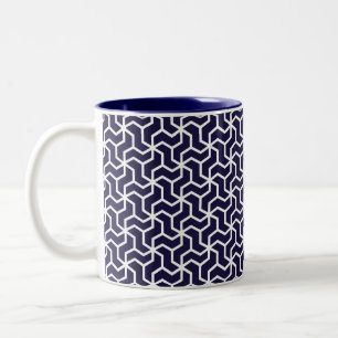 Navy Blue White Geometric Art Deco Muster Zweifarbige Tasse