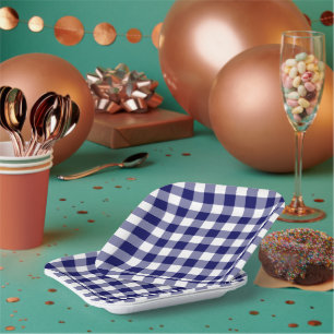 Navy Blue White Gingham Pattern Pappteller